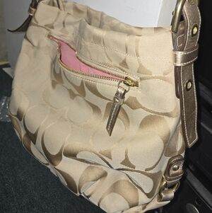 Coach Beige and Gold Shoulder Bag